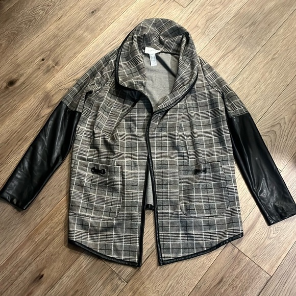 Joseph Ribkoff Sweaters - JOSEPH RIBKOFF open front waterfall cardigan with faux leather trim, size 8